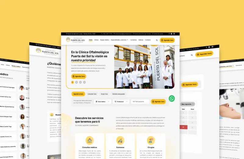 Mockup de sitio web Clínica Puerta del Sol, varias páginas